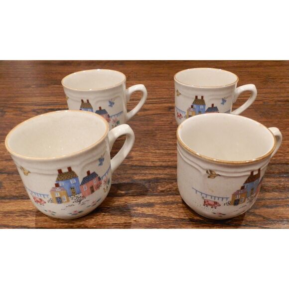 International Stoneware Farm County Cups Coffee Mugs Lot of 4 - Picture 1 of 3